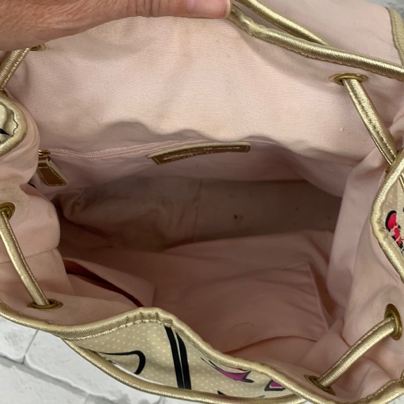 Coach Poppy Floral Fabric backpack Gold pink Medium Drawstring Adjustable Rare - Picture 8 of 17